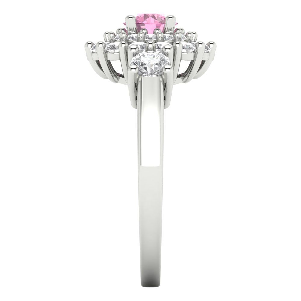 1.4 cttw Zirconia Simulated Pink Diamond Hidden Halo Engagement Ring - Solid Gold (VVS1, Round Cut,5.0mm)
