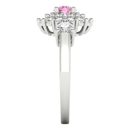 1.4 cttw Zirconia Simulated Pink Diamond Hidden Halo Engagement Ring - Solid Gold (VVS1, Round Cut,5.0mm)
