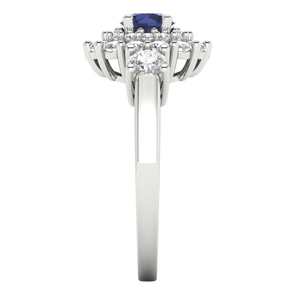 1.4 cttw Simulated Blue Sapphire Hidden Halo Engagement Ring - Solid Gold (Round Cut,5.0mm)