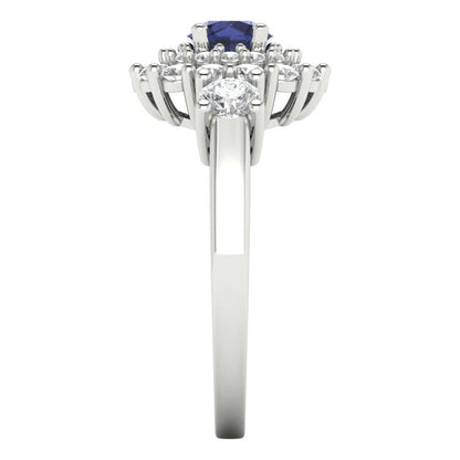 1.4 cttw Simulated Blue Sapphire Hidden Halo Engagement Ring - Solid Gold (Round Cut,5.0mm)