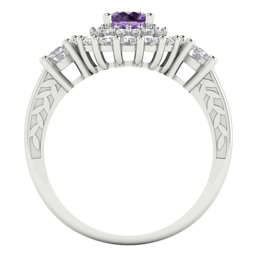 1.4 cttw Simulated Alexandrite Hidden Halo Engagement Ring - Solid White Gold (VVS1, Round Cut,5.0mm)