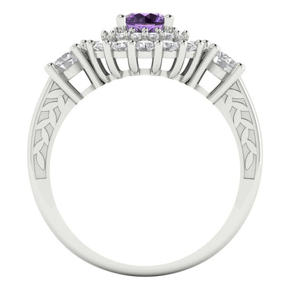 1.4 cttw Simulated Alexandrite Hidden Halo Engagement Ring - Solid White Gold (VVS1, Round Cut,5.0mm)