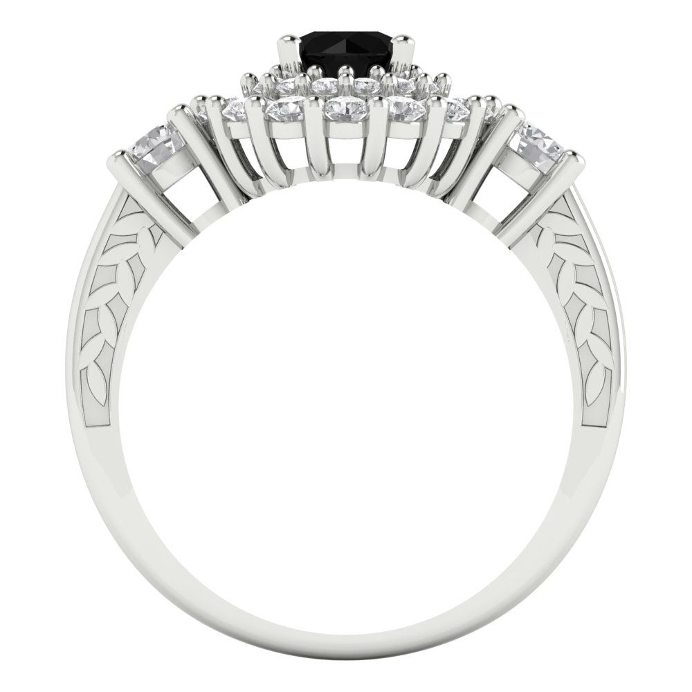 1.4 cttw Natural Onyx Hidden Halo Engagement Ring - Solid Gold (Round Cut,5.0mm)