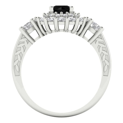 1.4 cttw Natural Onyx Hidden Halo Engagement Ring - Solid Gold (Round Cut,5.0mm)