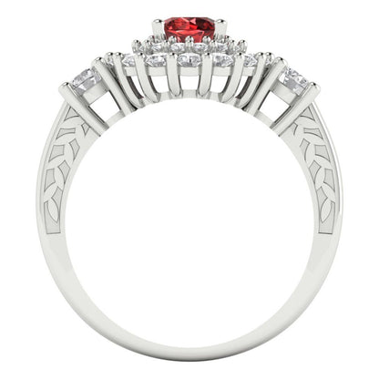 1.4 cttw Natural Garnet Hidden Halo Engagement Ring - Solid Gold (Round Cut,5.0mm)