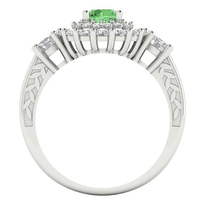 1.4 cttw Zirconia Simulated Green Diamond Hidden Halo Engagement Ring - Solid Gold (VVS1, Round Cut,5.0mm)