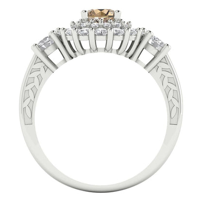 1.4 cttw Yellow Moissanite Hidden Halo Engagement Ring - Solid Gold (Round Cut,5.0mm)