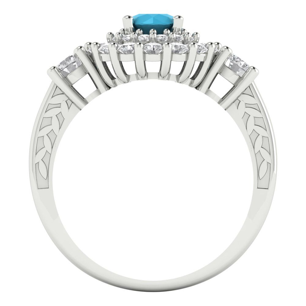 1.4 cttw Simulated Turquoise Hidden Halo Engagement Ring - Solid Gold (Round Cut,5.0mm)