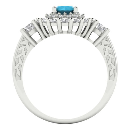 1.4 cttw Simulated Turquoise Hidden Halo Engagement Ring - Solid Gold (Round Cut,5.0mm)