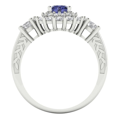 1.4 cttw Simulated Tanzanite Hidden Halo Engagement Ring - Solid Gold (Round Cut,5.0mm)