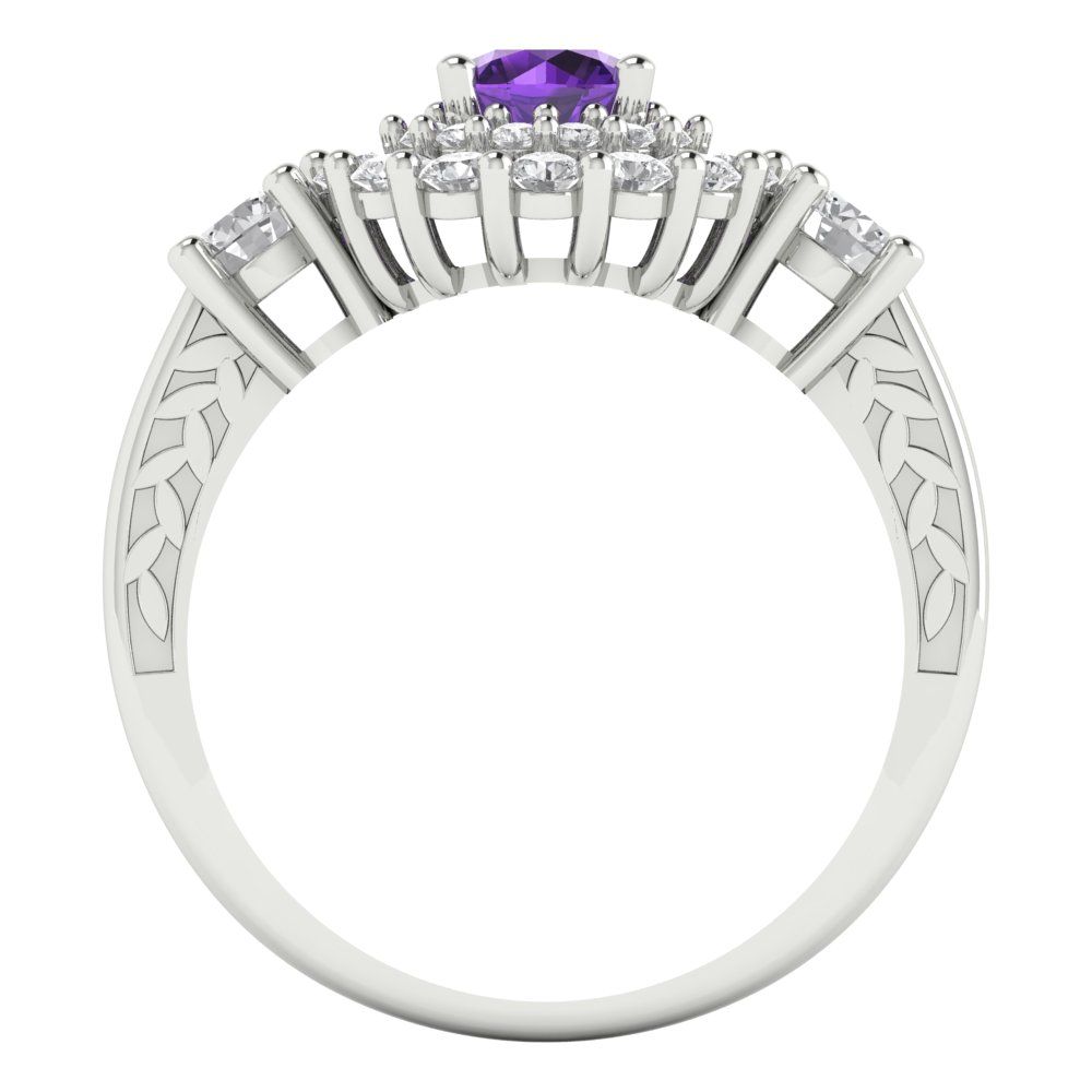 1.4 cttw Natural Amethyst Hidden Halo Engagement Ring - Solid Gold (Round Cut,5.0mm)