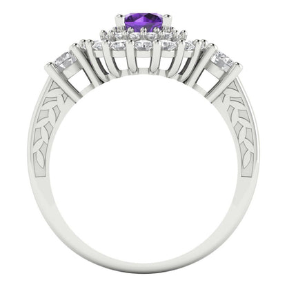 1.4 cttw Natural Amethyst Hidden Halo Engagement Ring - Solid Gold (Round Cut,5.0mm)