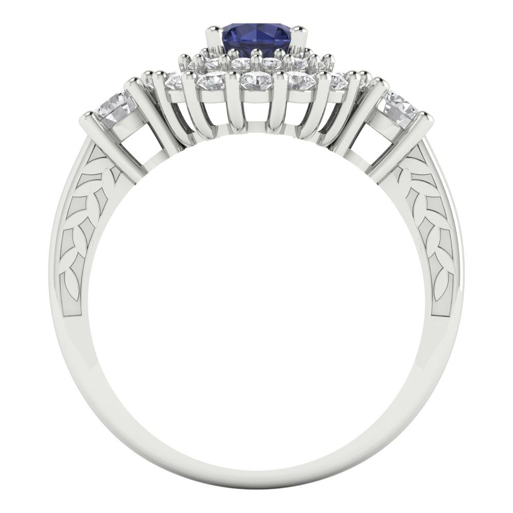 1.4 cttw Simulated Blue Sapphire Hidden Halo Engagement Ring - Solid Gold (Round Cut,5.0mm)