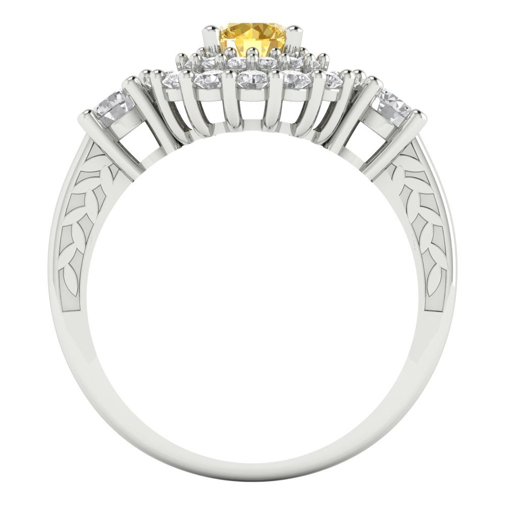 1.4 cttw Zirconia Simulated Yellow Diamond Hidden Halo Engagement Ring - Solid Gold (VVS1, Round Cut,5.0mm)