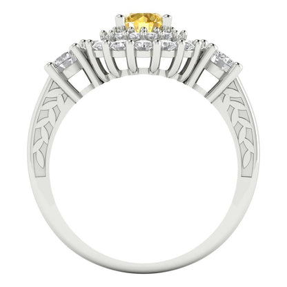 1.4 cttw Zirconia Simulated Yellow Diamond Hidden Halo Engagement Ring - Solid Gold (VVS1, Round Cut,5.0mm)