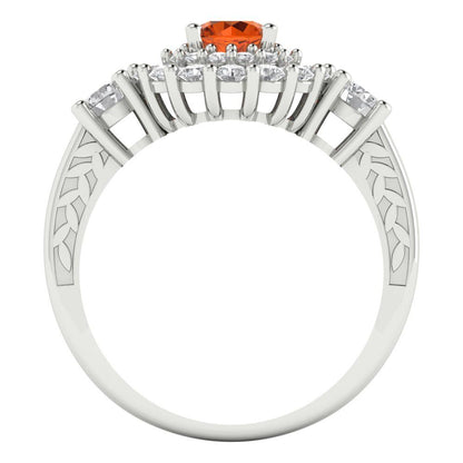1.4 cttw Simulated Ruby Hidden Halo Engagement Ring - Solid White Gold (VVS1, Round Cut,5.0mm)