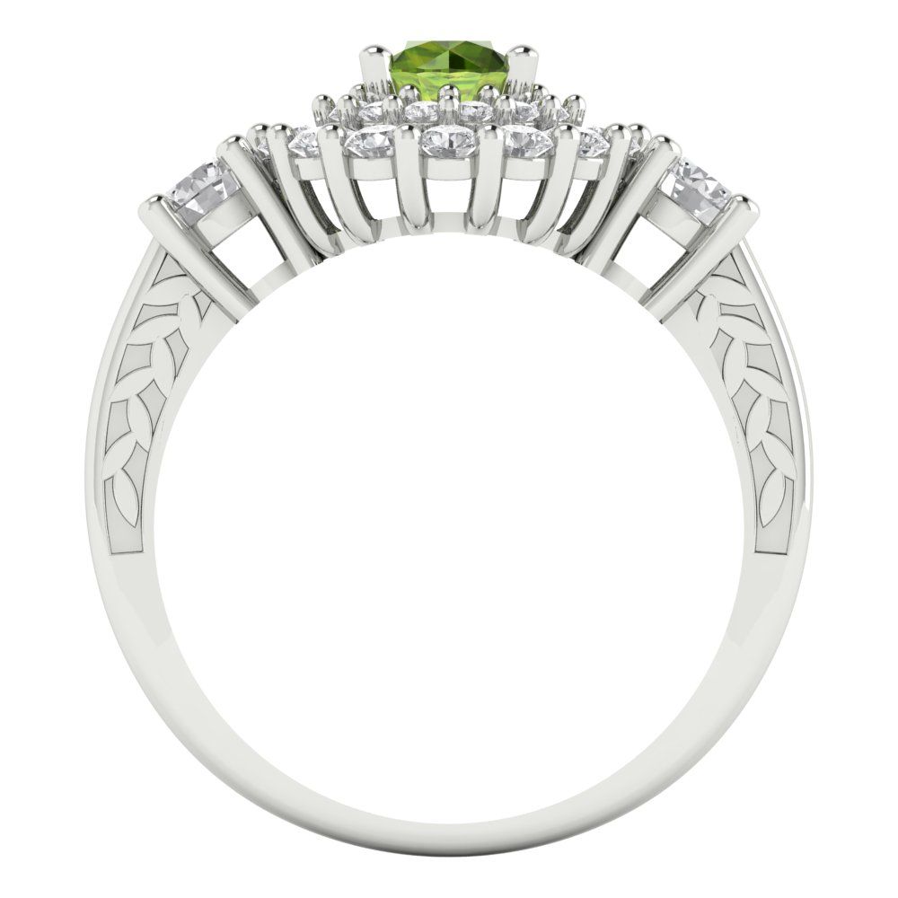 1.4 cttw Natural Peridot Hidden Halo Engagement Ring - Solid White Gold (VVS1, Round Cut,5.0mm)