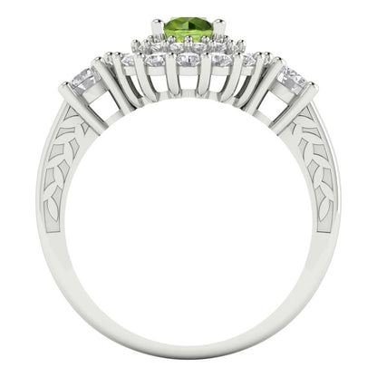 1.4 cttw Natural Peridot Hidden Halo Engagement Ring - Solid White Gold (VVS1, Round Cut,5.0mm)