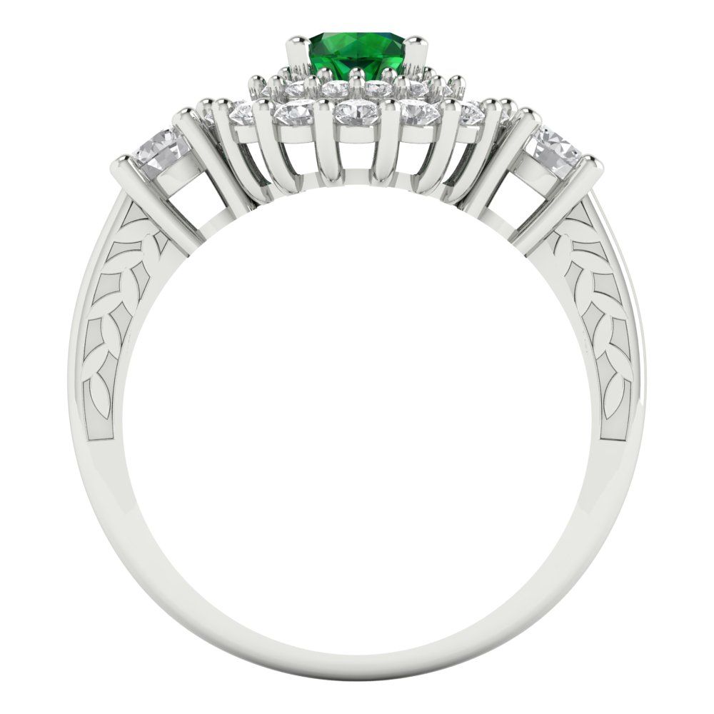 1.4 cttw Simulated Emerald Hidden Halo Engagement Ring - Solid Gold (Round Cut,5.0mm)