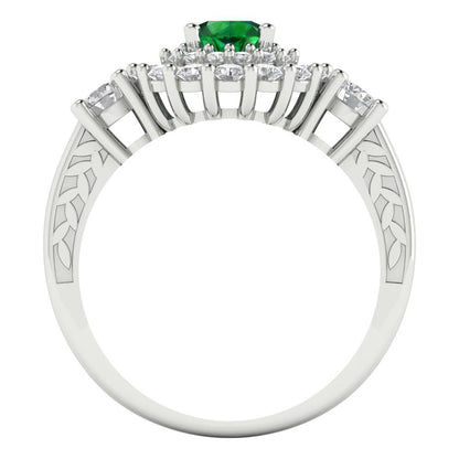 1.4 cttw Simulated Emerald Hidden Halo Engagement Ring - Solid Gold (Round Cut,5.0mm)