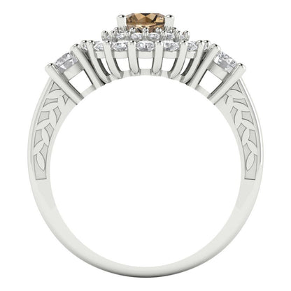 1.4 cttw Zirconia Simulated Champagne Diamond Hidden Halo Engagement Ring - Solid Gold (VVS1, Round Cut,5.0mm)