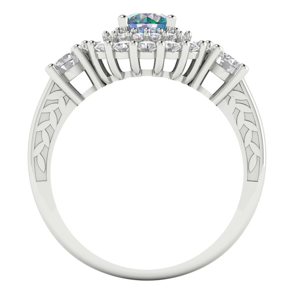 1.4 cttw Blue Moissanite Hidden Halo Engagement Ring - Solid Gold (Round Cut,5.0mm)