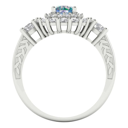 1.4 cttw Blue Moissanite Hidden Halo Engagement Ring - Solid Gold (Round Cut,5.0mm)