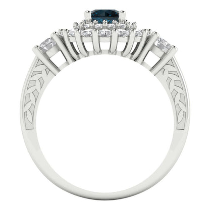 1.4 cttw Natural London Blue Topaz Hidden Halo Engagement Ring - Solid Gold (Round Cut,5.0mm)