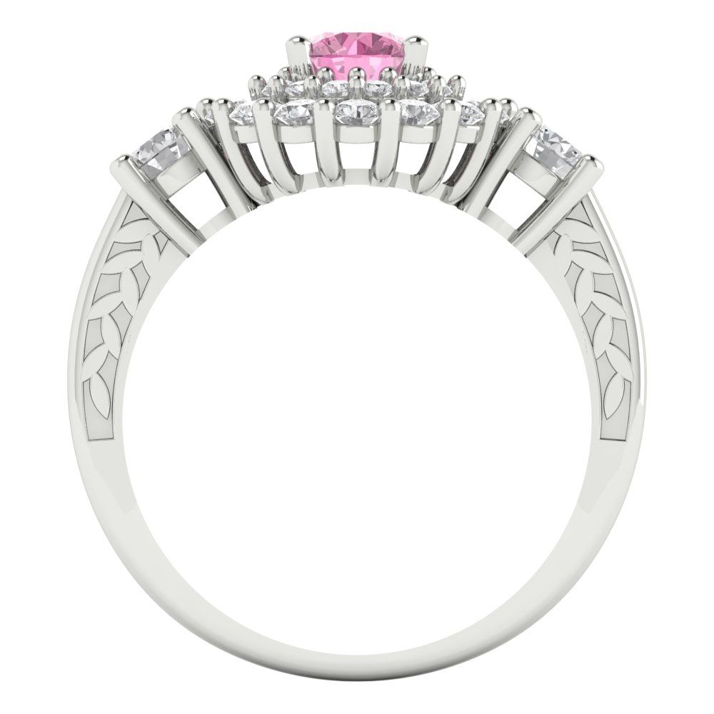 1.4 cttw Zirconia Simulated Pink Diamond Hidden Halo Engagement Ring - Solid Gold (VVS1, Round Cut,5.0mm)