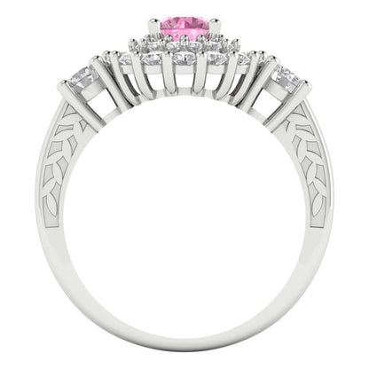1.4 cttw Zirconia Simulated Pink Diamond Hidden Halo Engagement Ring - Solid Gold (VVS1, Round Cut,5.0mm)