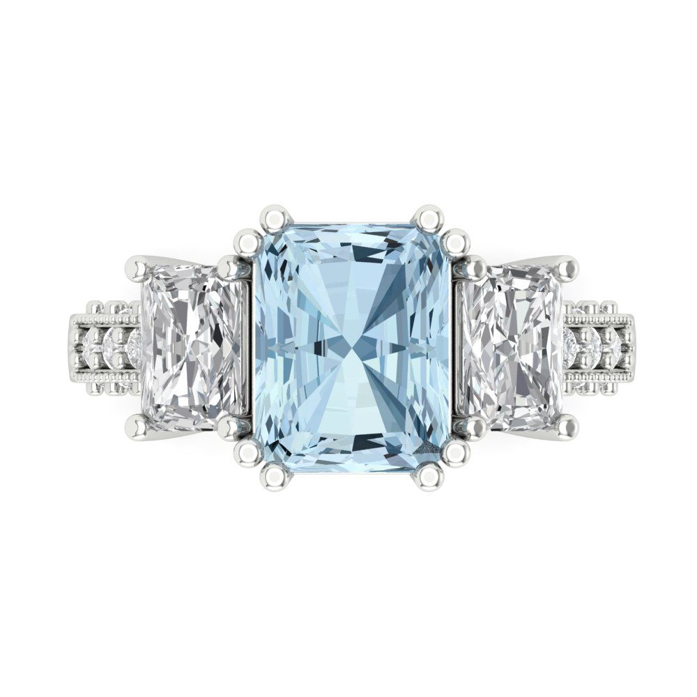 4.27 cttw Natural Sky Blue Topaz Three-Stone Engagement Ring - Solid Gold (Emerald Cut,9x7mm)