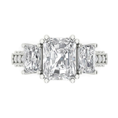 4.27 cttw Zirconia Simulated Diamond Three-Stone Engagement Ring - Solid Gold (VVS1, Emerald Cut,9x7mm)