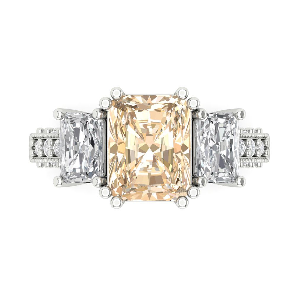 4.27 cttw Natural Morganite Three-Stone Engagement Ring - Solid Gold (Emerald Cut,9x7mm)