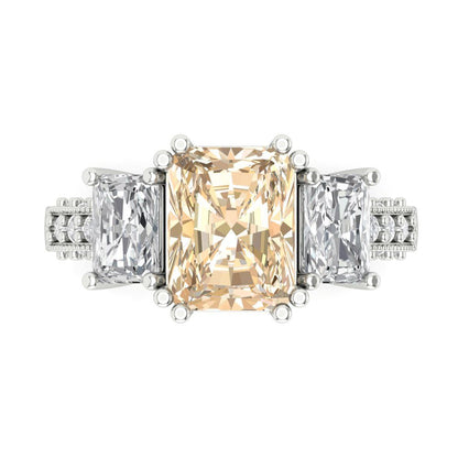 4.27 cttw Natural Morganite Three-Stone Engagement Ring - Solid Gold (Emerald Cut,9x7mm)