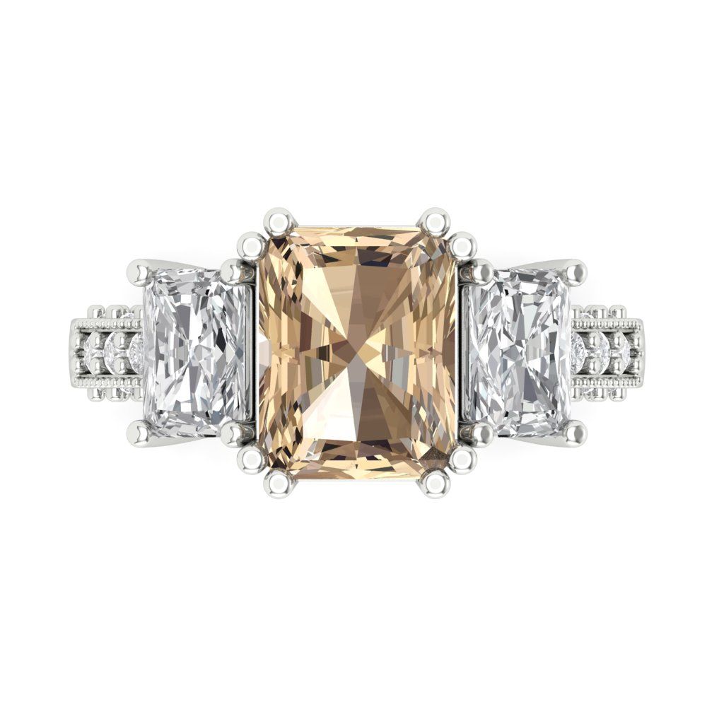 4.27 cttw Yellow Moissanite Three-Stone Engagement Ring - Solid Gold (Emerald Cut,9x7mm)