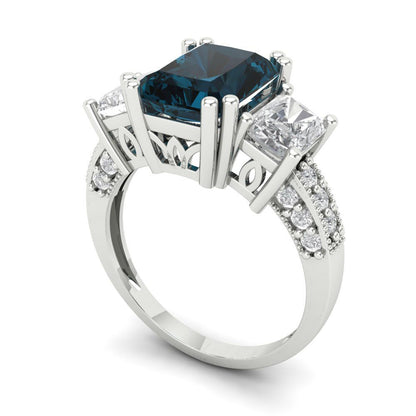 4.27 cttw Natural London Blue Topaz Three-Stone Engagement Ring - Solid Gold (Emerald Cut,9x7mm)