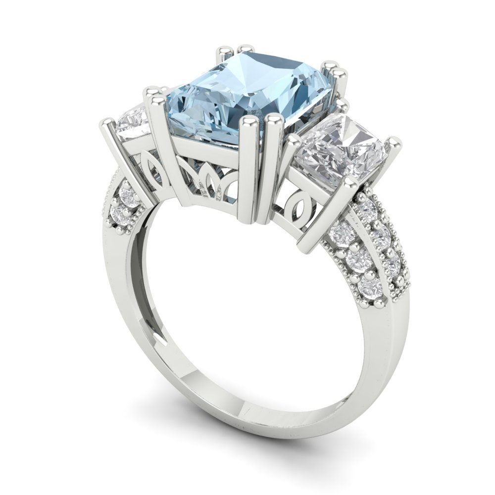 4.27 cttw Natural Swiss Blue Topaz Three-Stone Engagement Ring - Solid Gold (Emerald Cut,9x7mm)