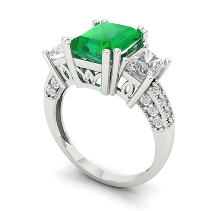 4.27 cttw Simulated Emerald Three-Stone Engagement Ring - Solid Gold (Emerald Cut,9x7mm)