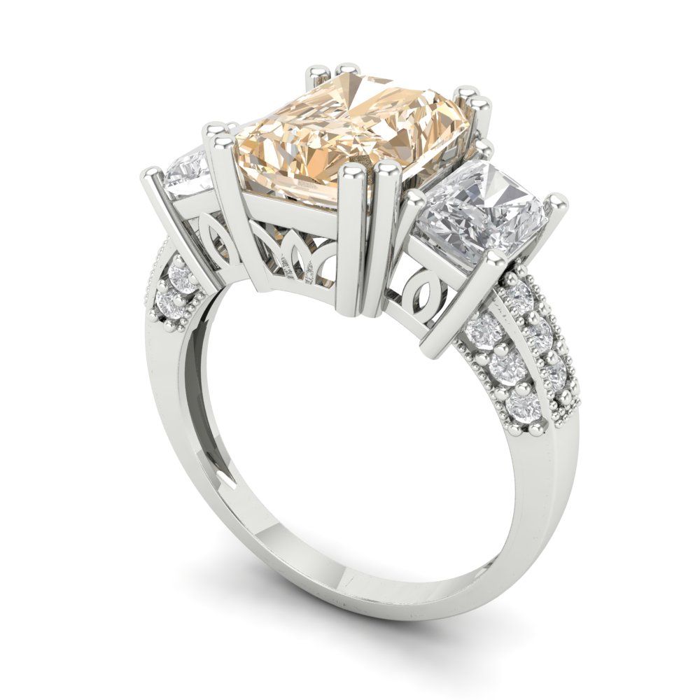 4.27 cttw Natural Morganite Three-Stone Engagement Ring - Solid Gold (Emerald Cut,9x7mm)
