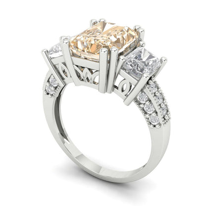 4.27 cttw Natural Morganite Three-Stone Engagement Ring - Solid Gold (Emerald Cut,9x7mm)