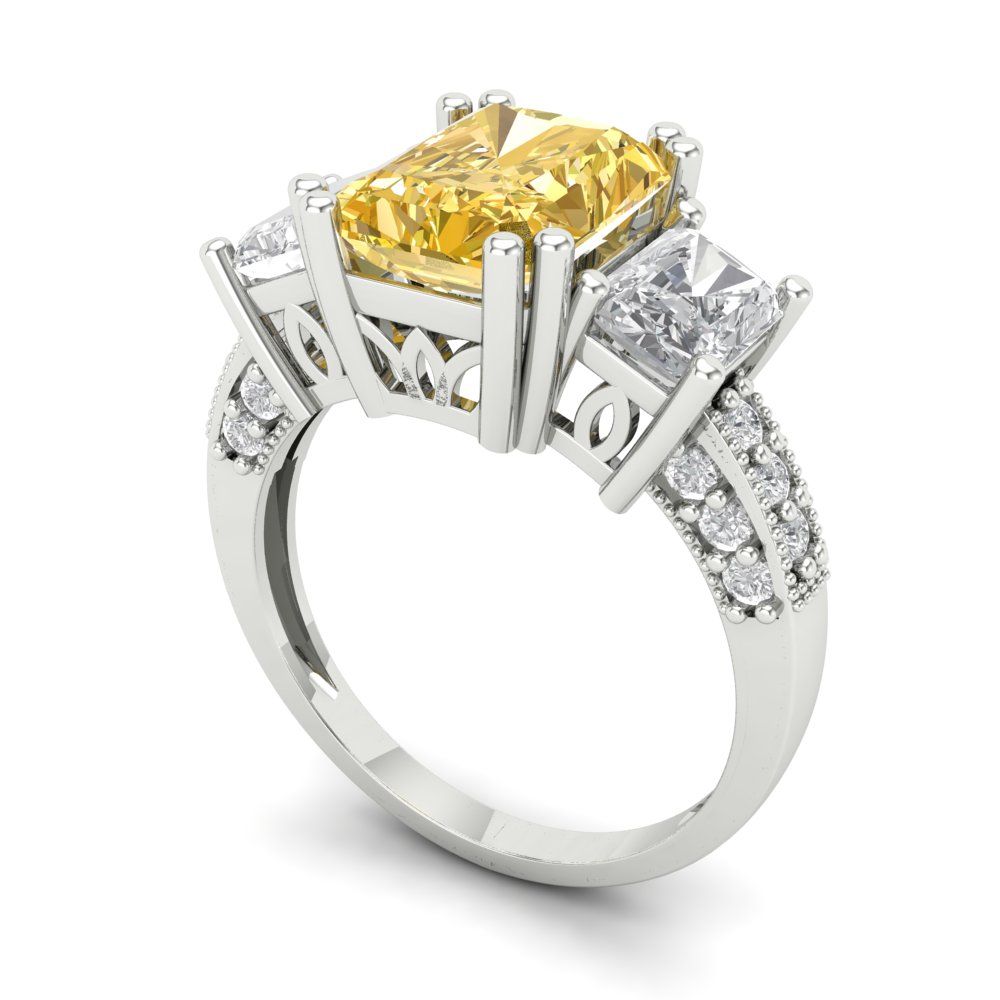 4.27 cttw Natural Citrine Three-Stone Engagement Ring - Solid Gold (Emerald Cut,9x7mm)