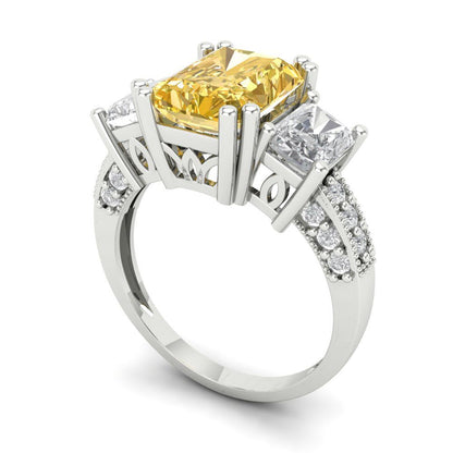 4.27 cttw Natural Citrine Three-Stone Engagement Ring - Solid Gold (Emerald Cut,9x7mm)