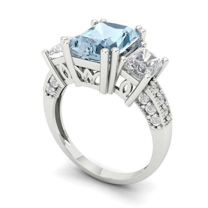 4.27 cttw Natural Sky Blue Topaz Three-Stone Engagement Ring - Solid Gold (Emerald Cut,9x7mm)