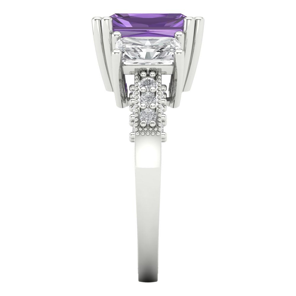 4.27 cttw Simulated Alexandrite Three-Stone Engagement Ring - Solid Gold (Emerald Cut,9x7mm)