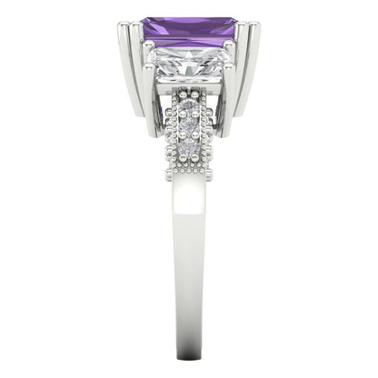 4.27 cttw Simulated Alexandrite Three-Stone Engagement Ring - Solid Gold (Emerald Cut,9x7mm)