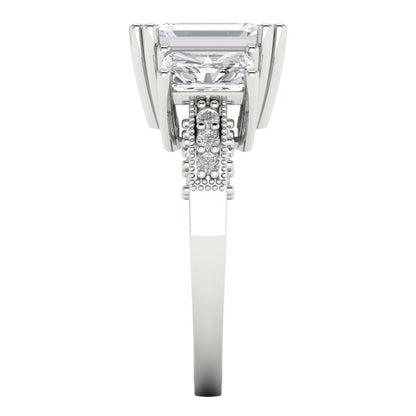 4.27 cttw Certified Moissanite Three-Stone Engagement Ring - Solid Gold (VVS1, D-F,Emerald Cut,9x7mm)