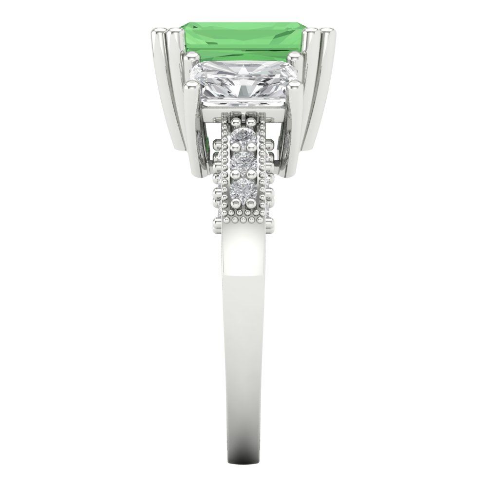 4.27 cttw Zirconia Simulated Green Diamond Three-Stone Engagement Ring - Solid Gold (VVS1, Emerald Cut,9x7mm)