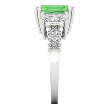 4.27 cttw Zirconia Simulated Green Diamond Three-Stone Engagement Ring - Solid Gold (VVS1, Emerald Cut,9x7mm)