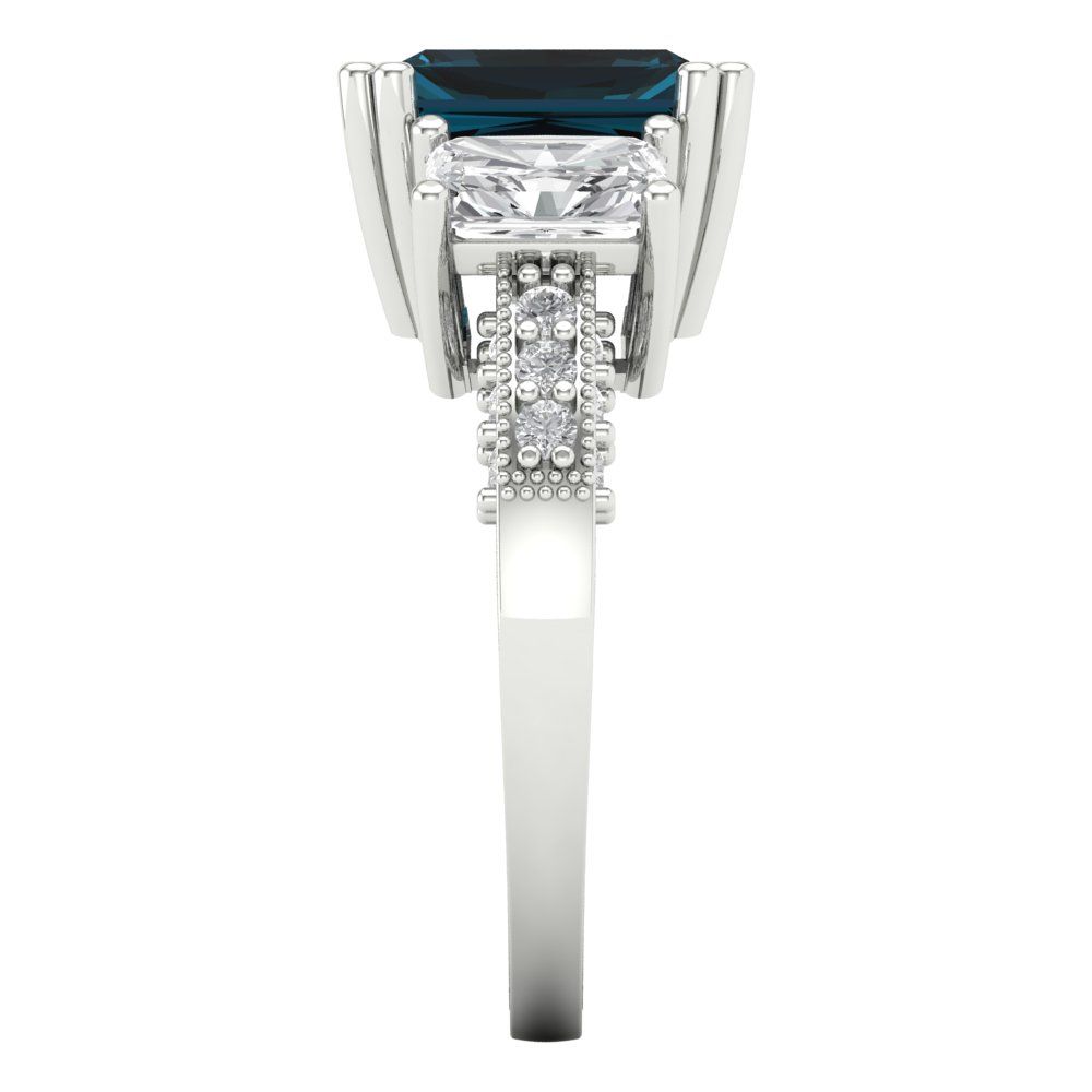 4.27 cttw Natural London Blue Topaz Three-Stone Engagement Ring - Solid Gold (Emerald Cut,9x7mm)