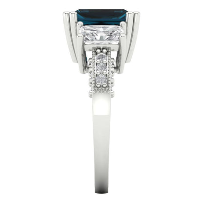 4.27 cttw Natural London Blue Topaz Three-Stone Engagement Ring - Solid Gold (Emerald Cut,9x7mm)